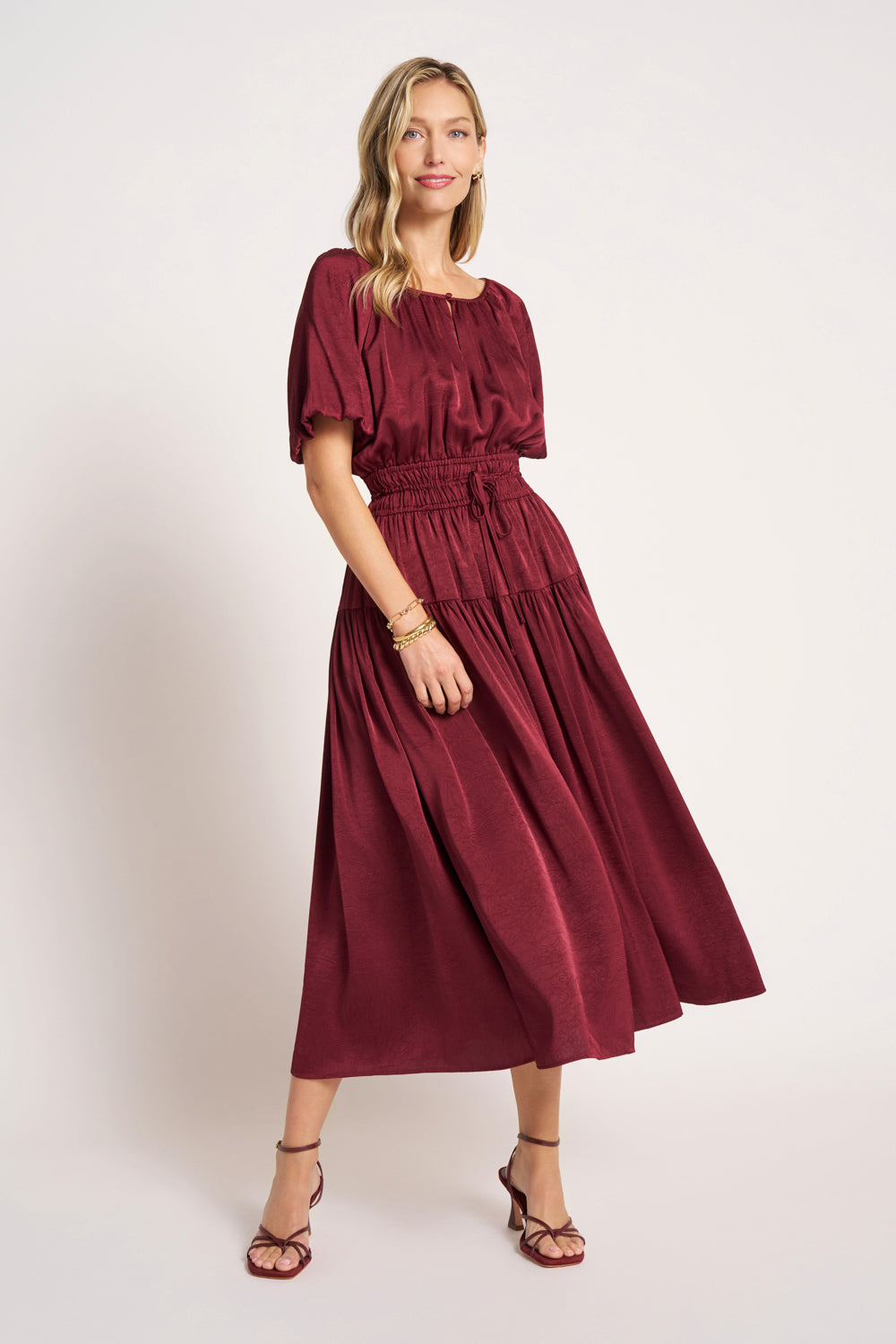 . Belle Puff Sleeve Dress in Burgundy . Belle Puff Sleeve Dress in Burgundy