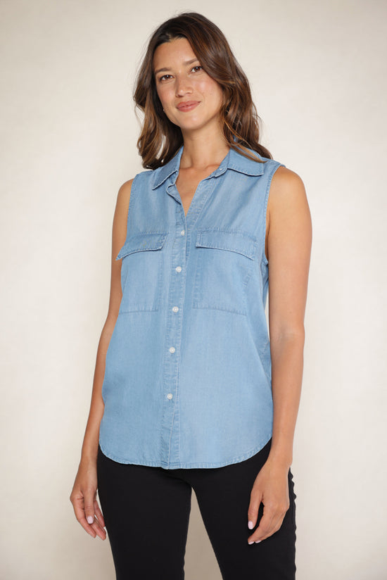 EUCLID SLEEVELESS SHIRT - LYOCELL CHAMBRAY