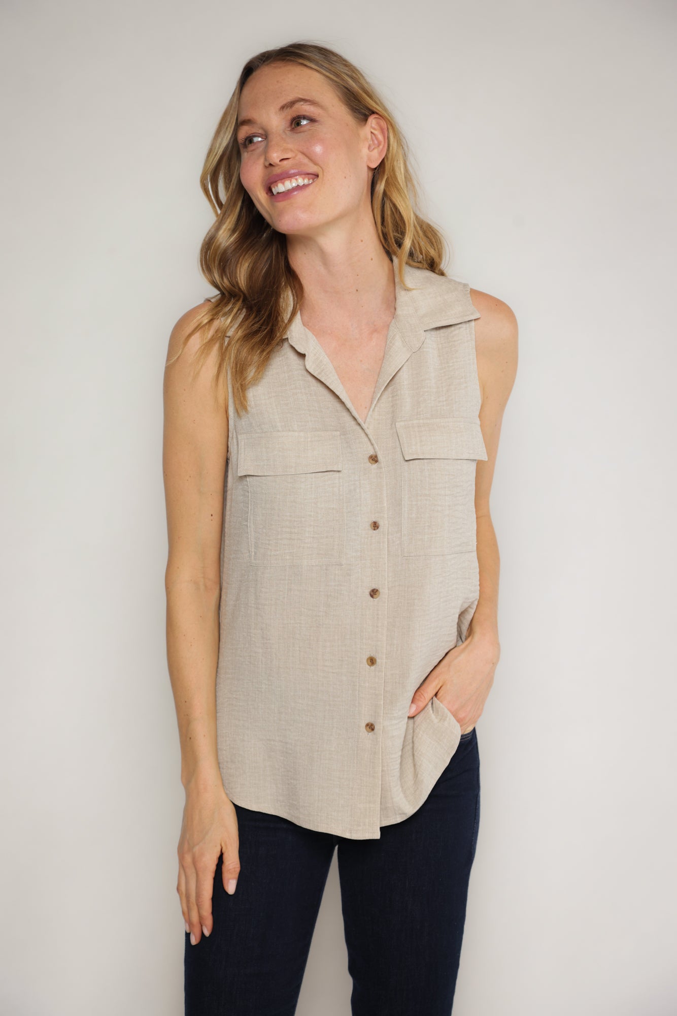 EUCLID SLEEVELES SHIRT - NATURAL