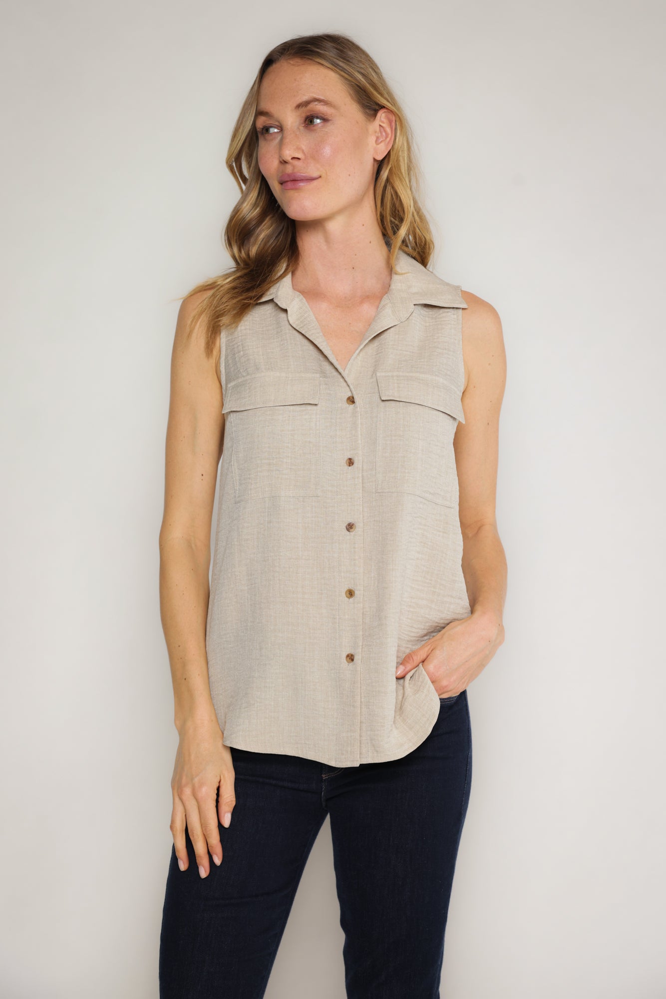 EUCLID SLEEVELES SHIRT - NATURAL