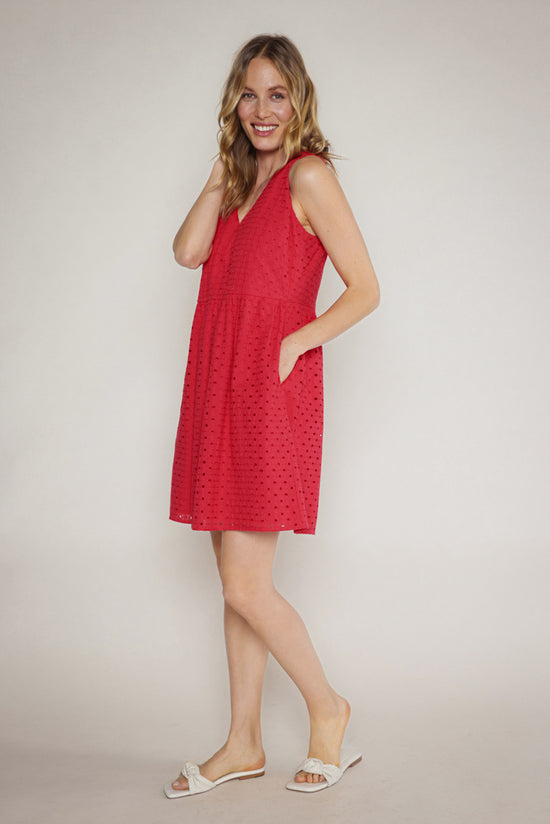 LIA V-NECK DRESS - CHERRY