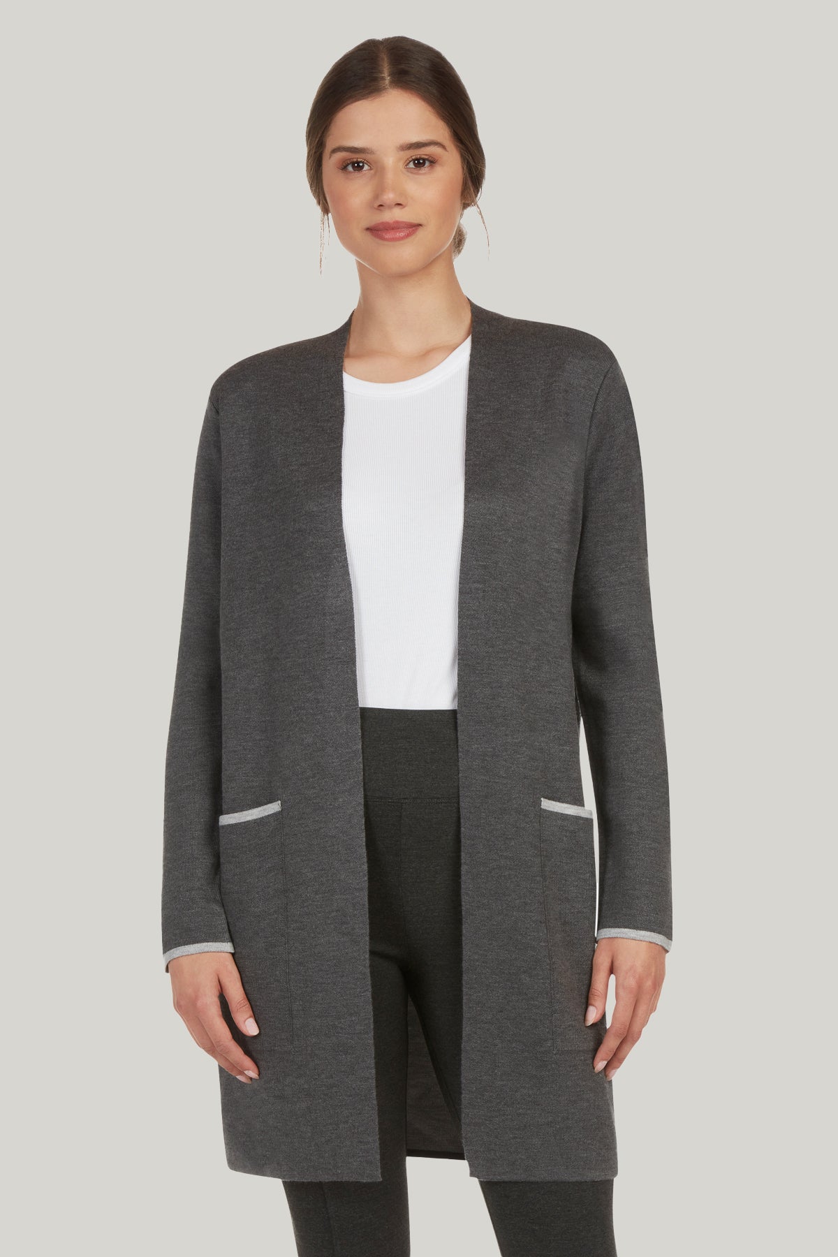 DOUBLE KNIT CARDIGAN - CHARCOAL