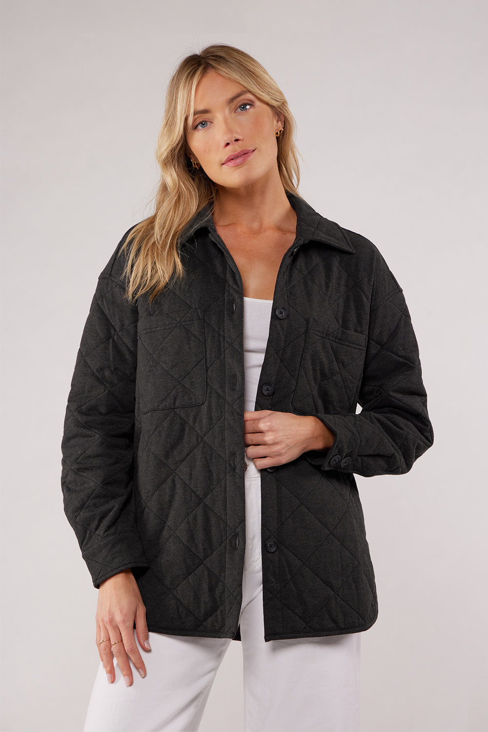 ELLWOOD QUILTED JACKET - HTHR CHARCOAL