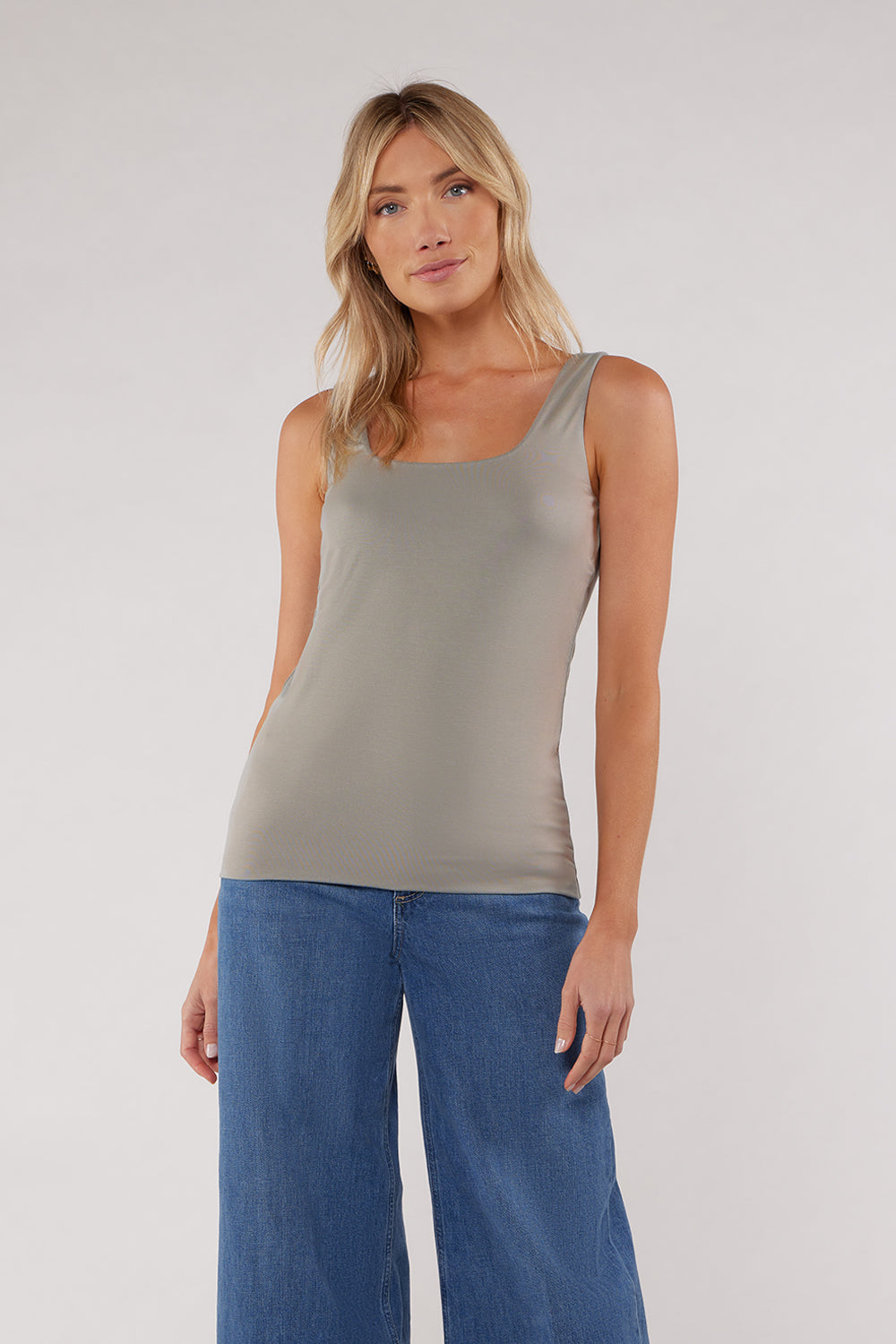 CALLIE SQUARE NECK TANK - DUSTY-OLIVE