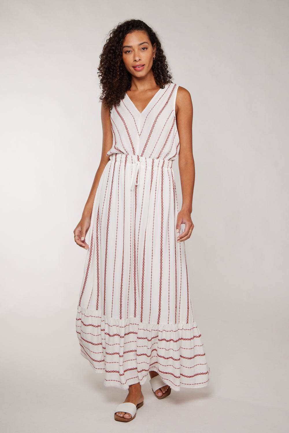 NORA MAXI DRESS - WHITE/RED