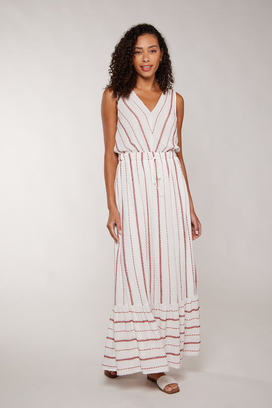 NORA MAXI DRESS - WHITE/RED