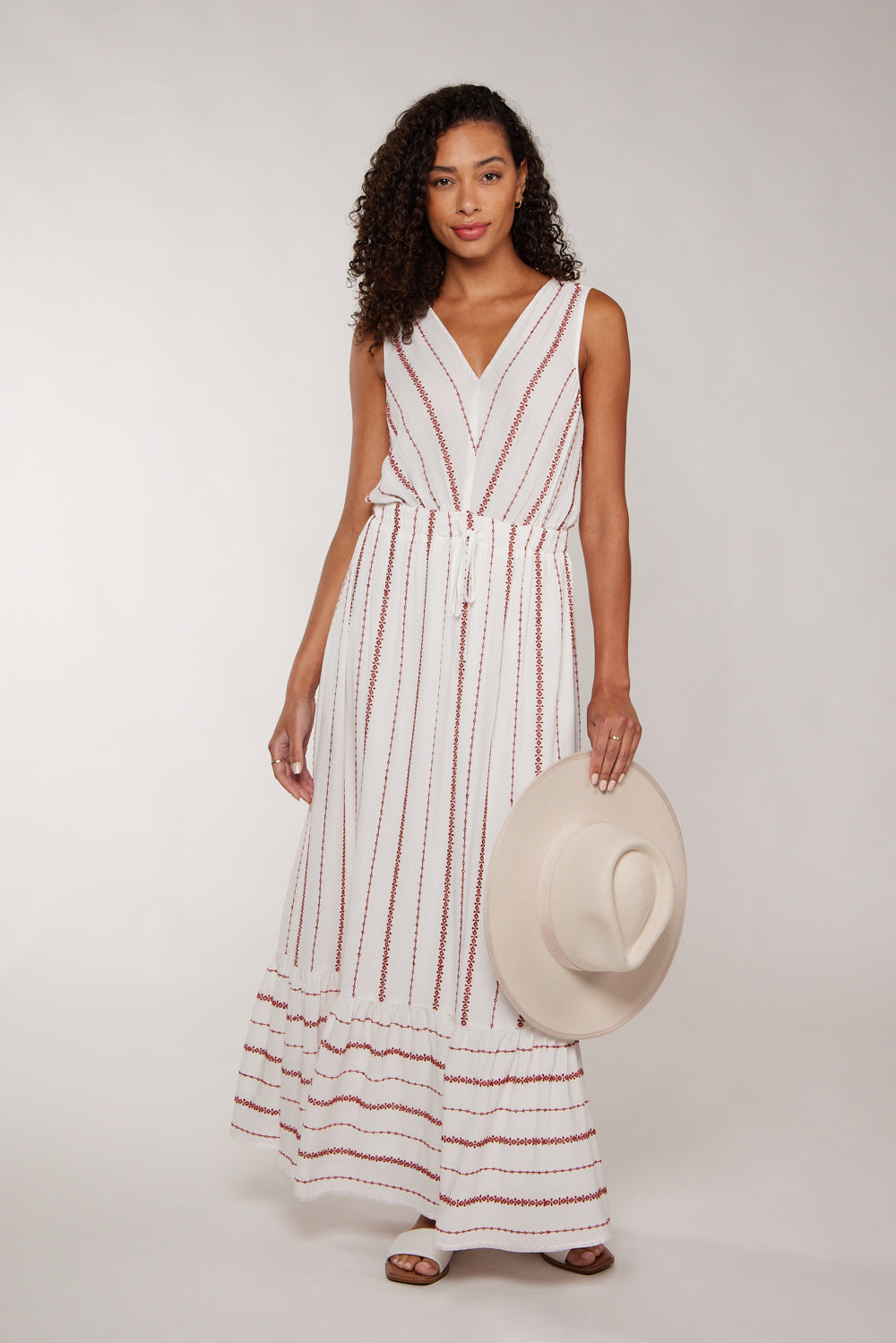 NORA MAXI DRESS - WHITE/RED