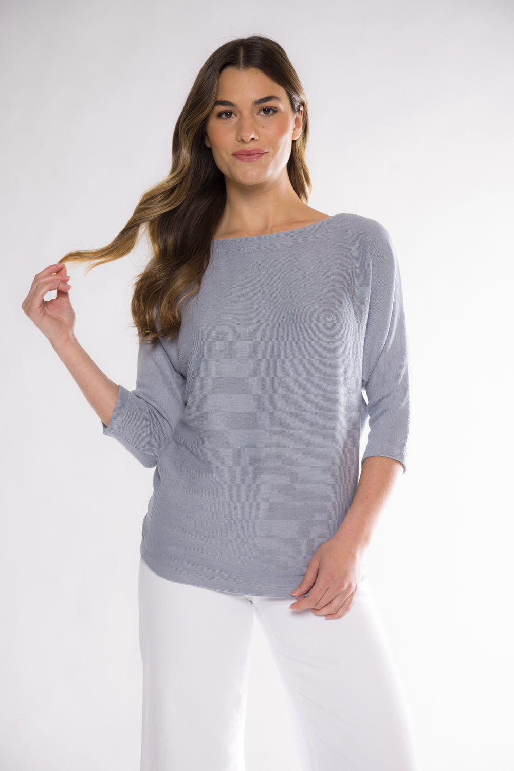 DAPHNE BOAT NECK TOP - DUSTY BLUE