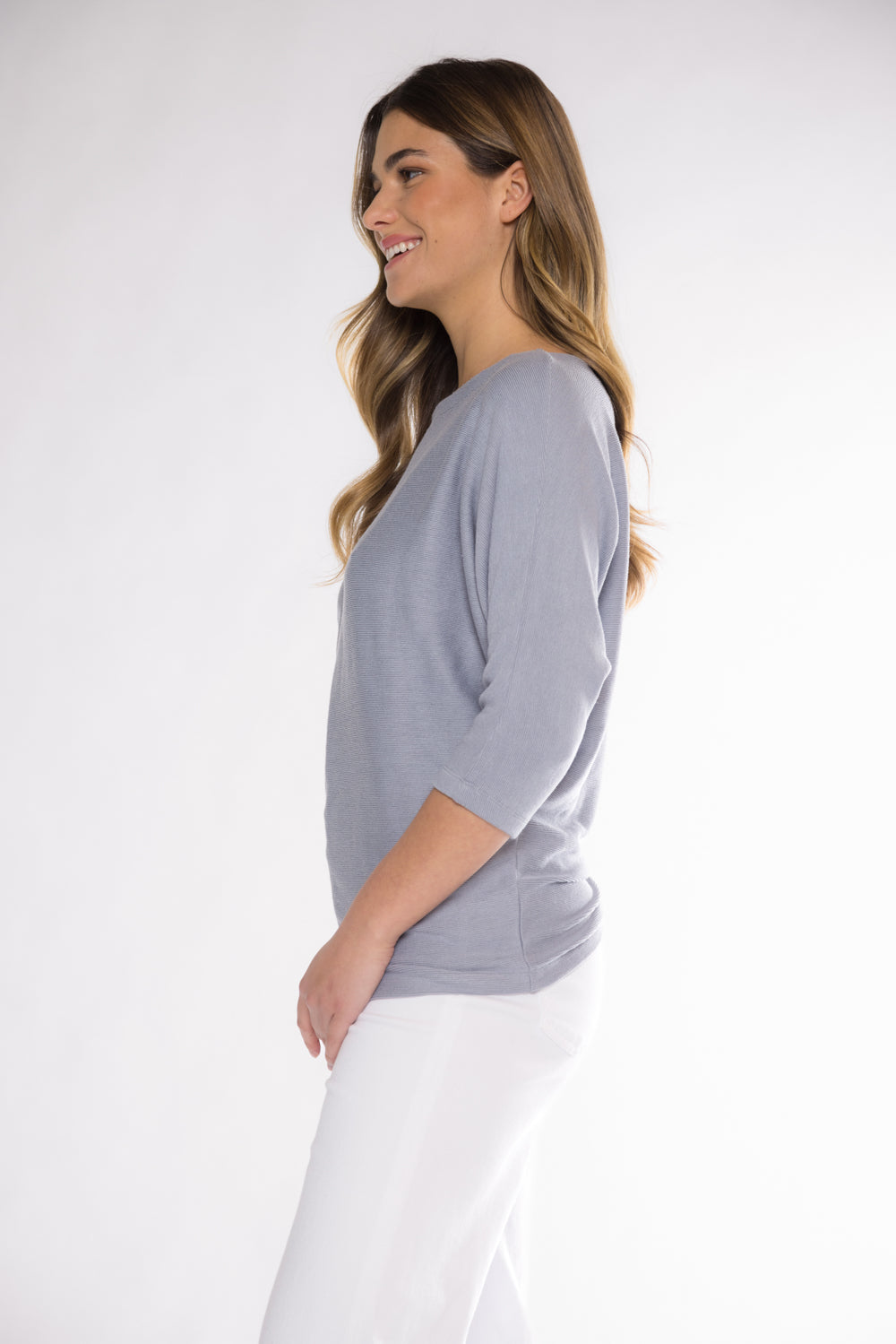 DAPHNE BOAT NECK TOP - DUSTY BLUE