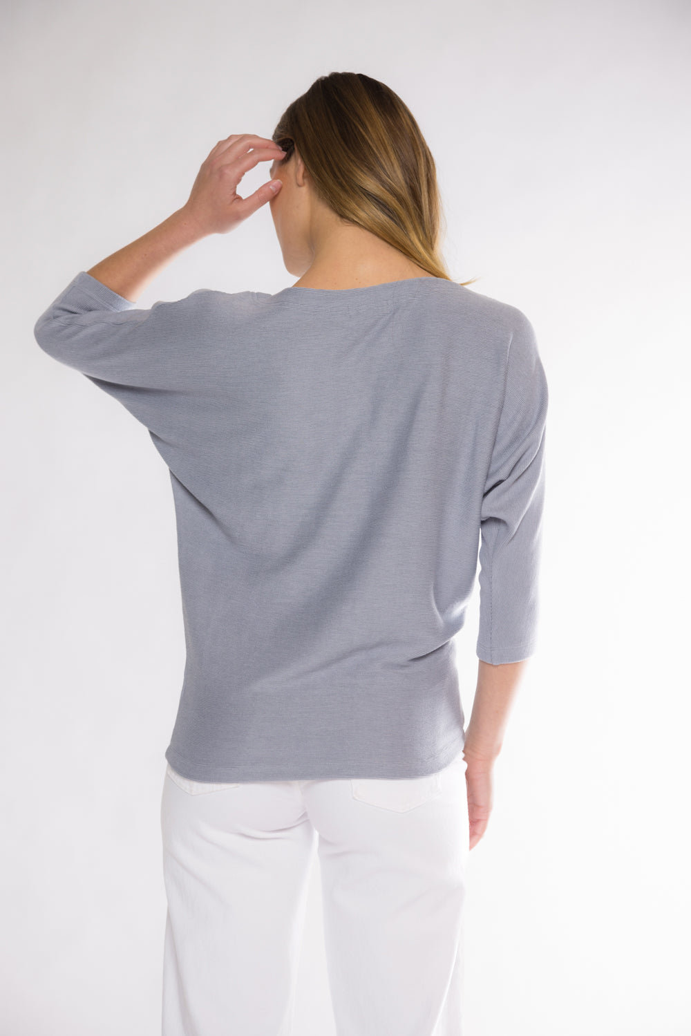 DAPHNE BOAT NECK TOP - DUSTY BLUE