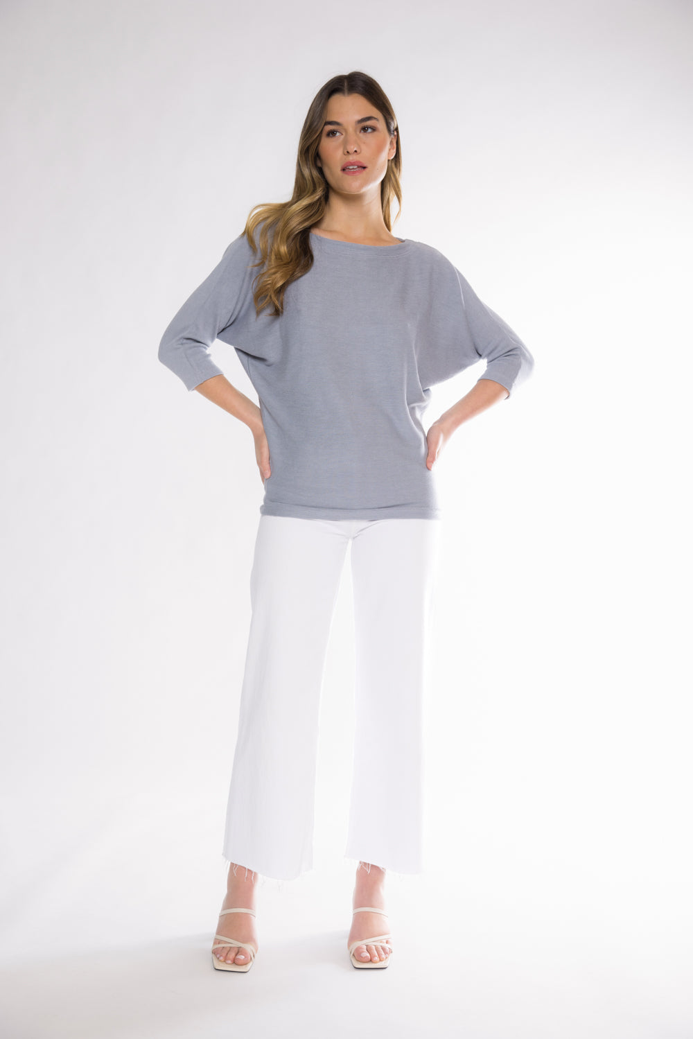 DAPHNE BOAT NECK TOP - DUSTY BLUE