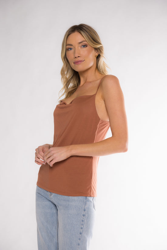 JULIA COWL NECK TOP - CLAY