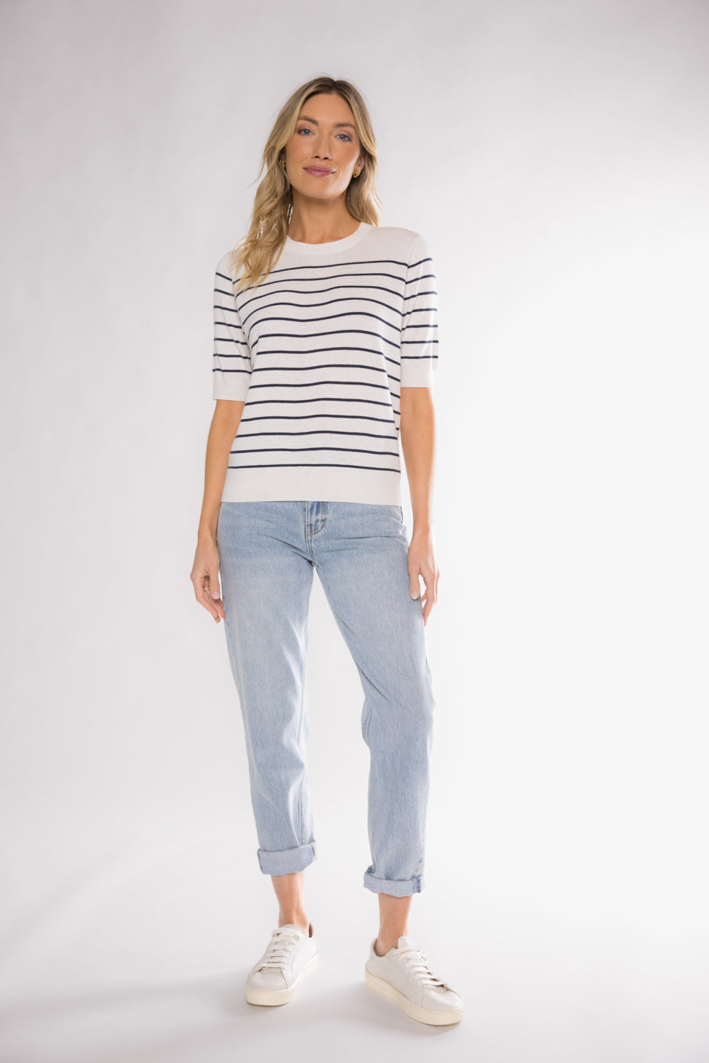 CLAIRE SHORT SLEEVE SWEATER - IVORY/NAVY – mattym