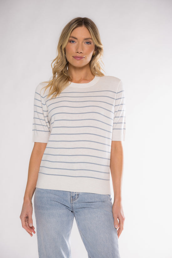 CLAIRE SHORT SLEEVE SWEATER - IVORY/DENIM