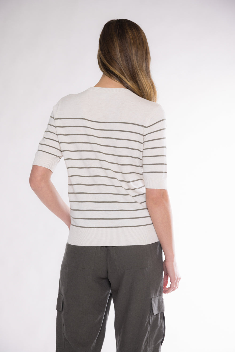 CLAIRE SHORT SLEEVE SWEATER - IVORY/OLIVE