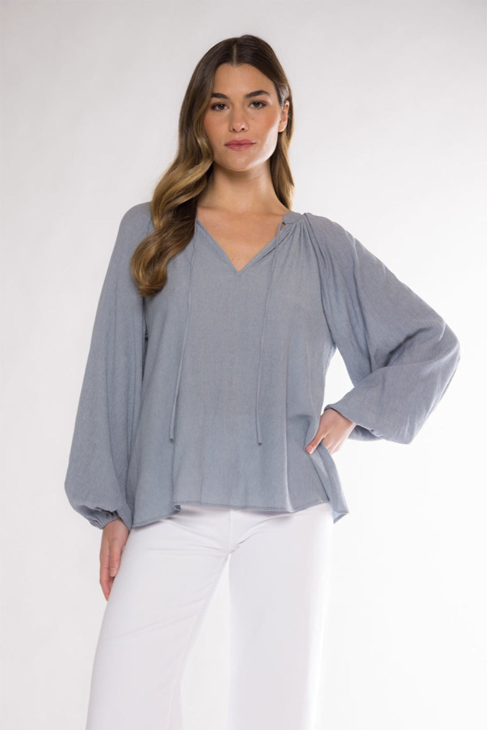 DAWSON TIE TOP - DUSTY BLUE