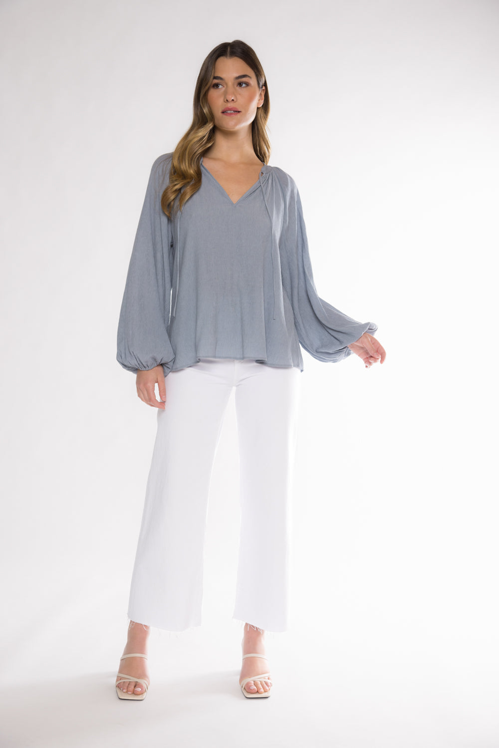 DAWSON TIE TOP - DUSTY BLUE