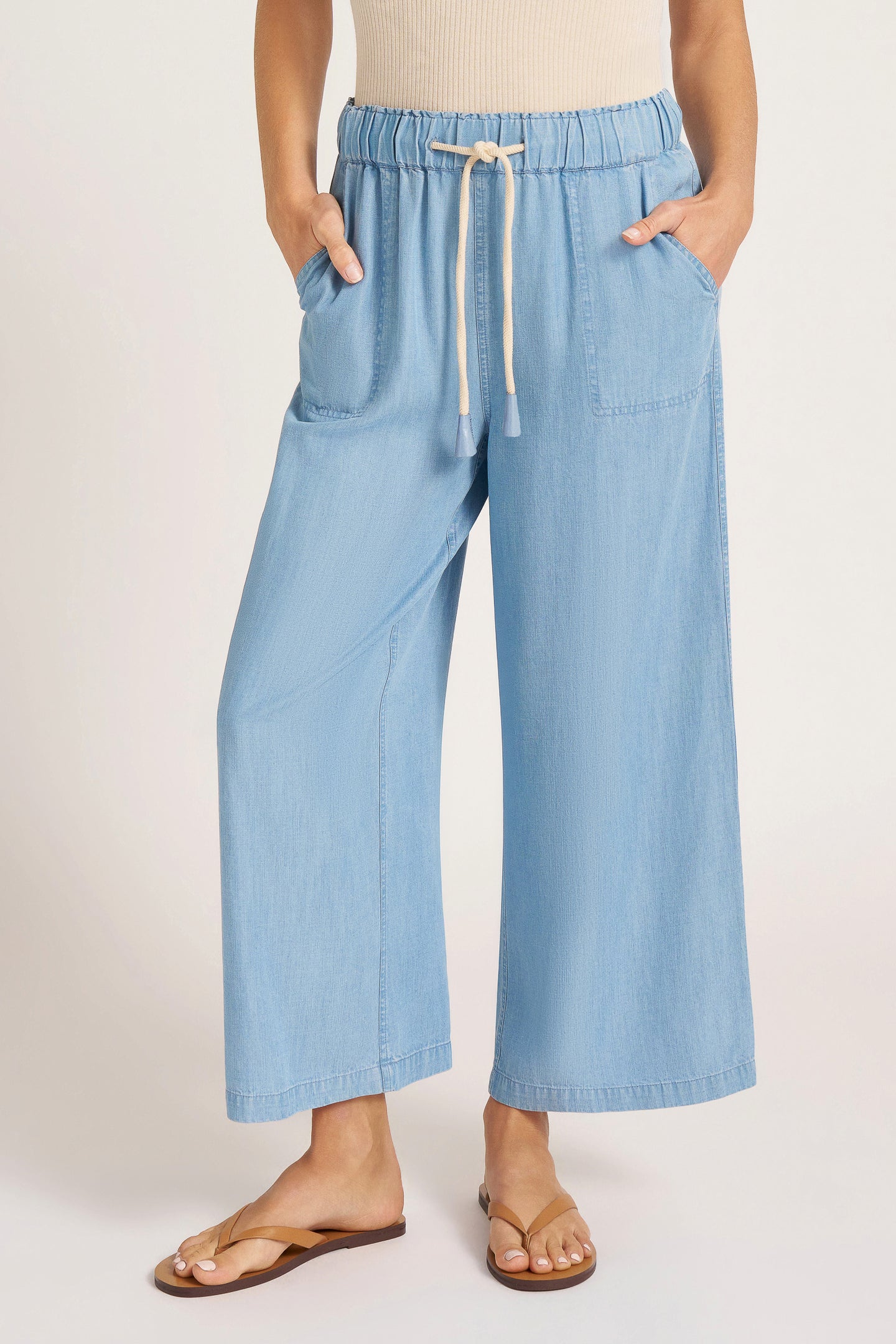 LAURA WIDE LEG PANT - CHAMBRAY