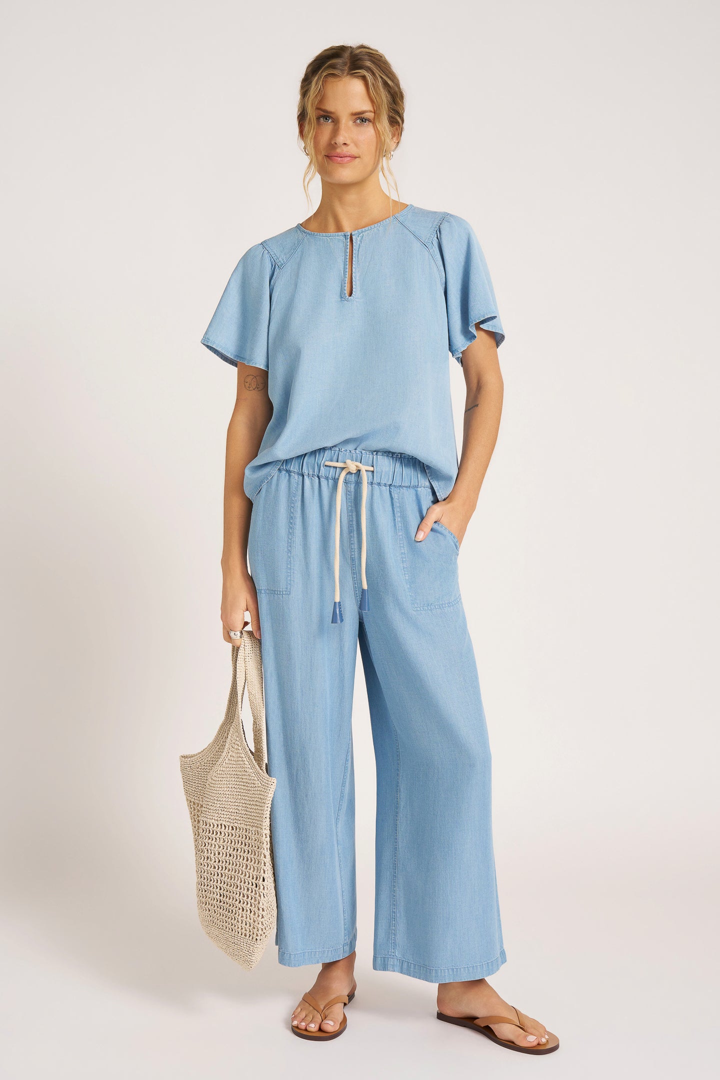 LAURA WIDE LEG PANT - CHAMBRAY