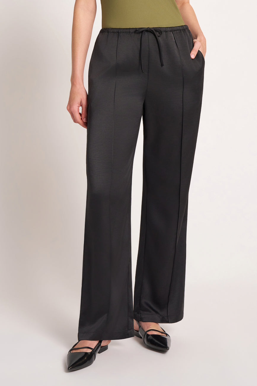 ROSELLE DRAWSTRING SATIN PANT - BLACK