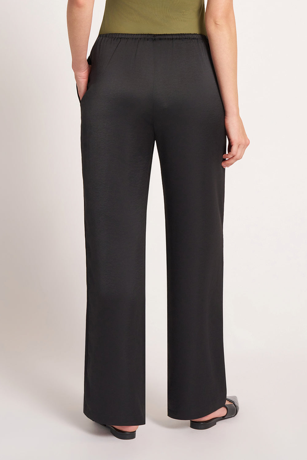 ROSELLE DRAWSTRING SATIN PANT - BLACK