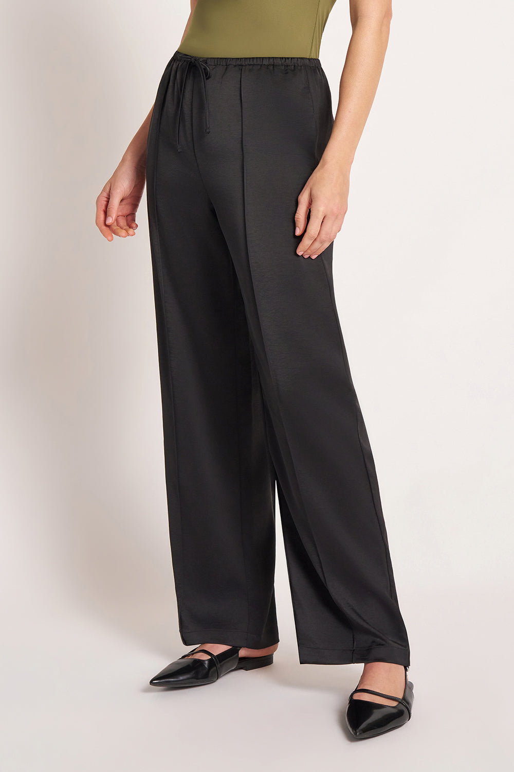 ROSELLE DRAWSTRING SATIN PANT - BLACK