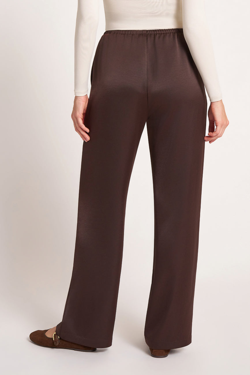 ROSELLE DRAWSTRING SATIN PANT - ESPRESSO