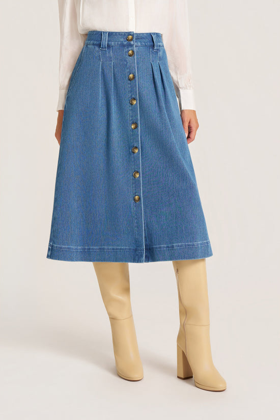MARLOWE DENIM MIDI SKIRT - DENIM