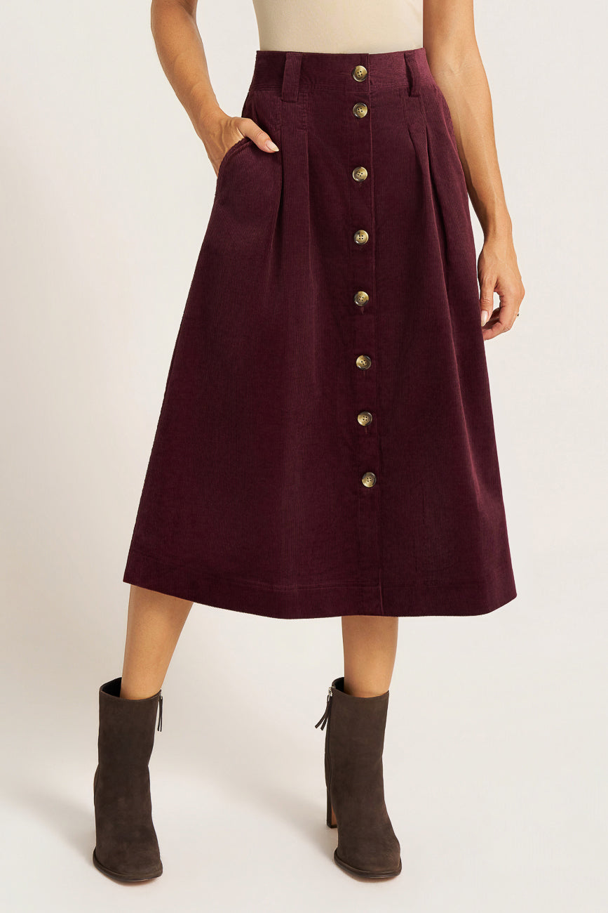 MARLOWE CORDUROY MIDI SKIRT - FIG