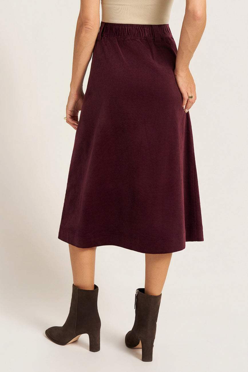 MARLOWE CORDUROY MIDI SKIRT - FIG