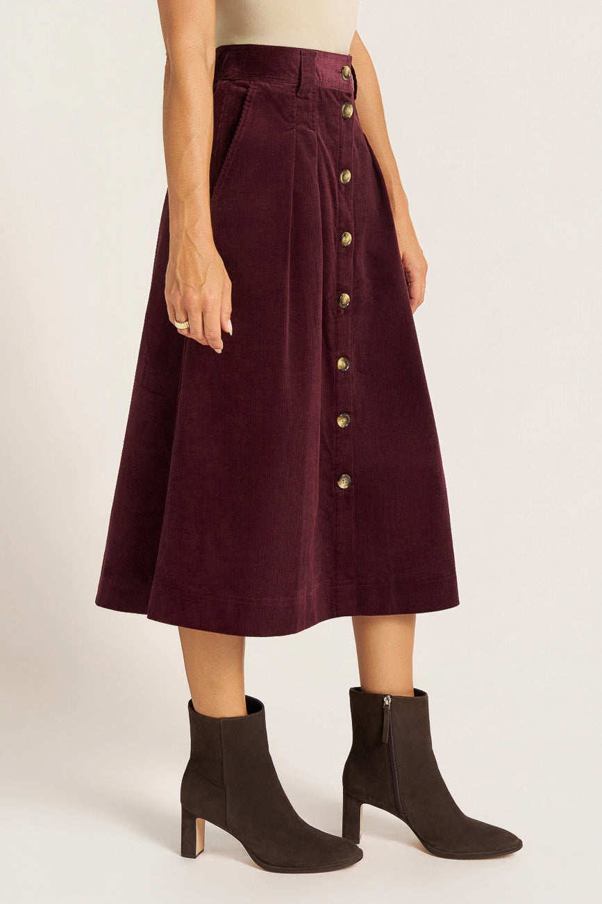MARLOWE CORDUROY MIDI SKIRT - FIG