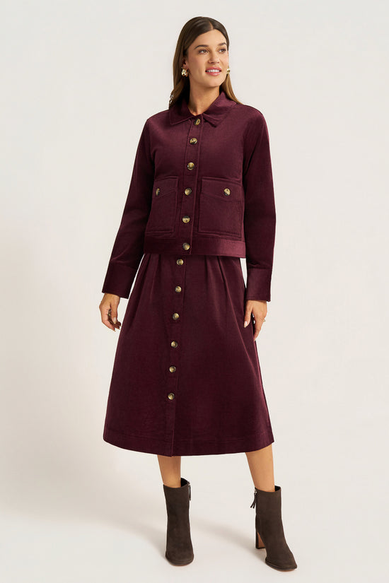 MARLOWE CORDUROY MIDI SKIRT - FIG