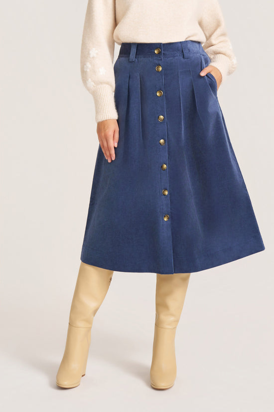MARLOWE CORDUROY MIDI SKIRT - FRENCH BLUE