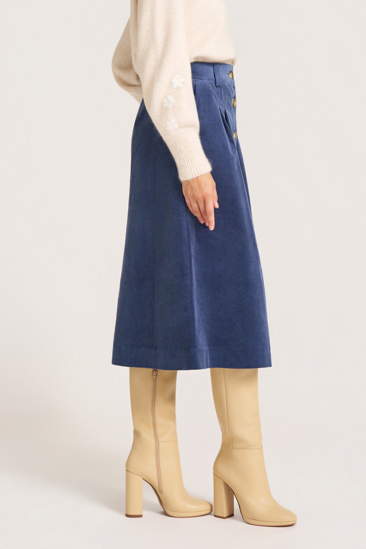 MARLOWE CORDUROY MIDI SKIRT - FRENCH BLUE