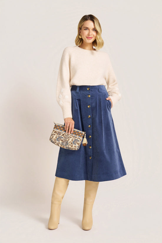 MARLOWE CORDUROY MIDI SKIRT - FRENCH BLUE