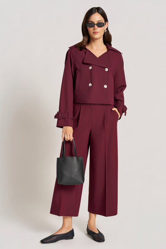 HAWTHORN PLEATED CROP TROUSER - OXBLOOD