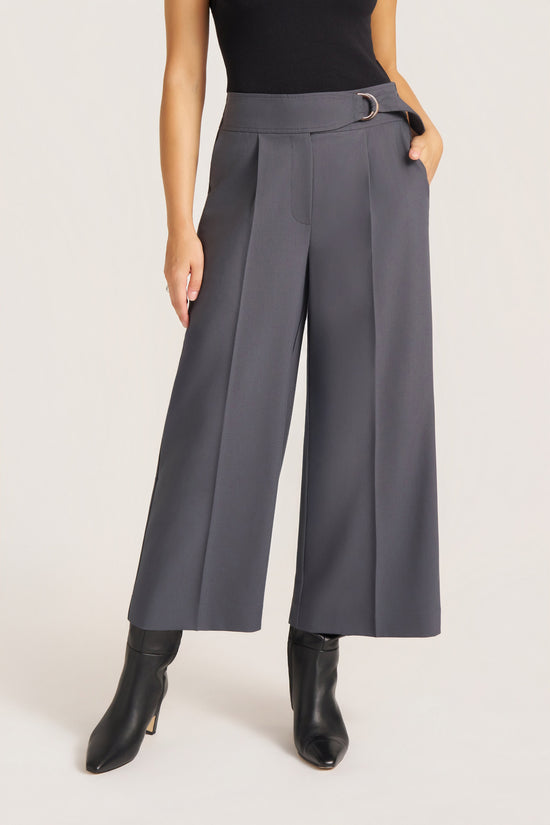 HAWTHORN PLEATED CROP TROUSER - STORM