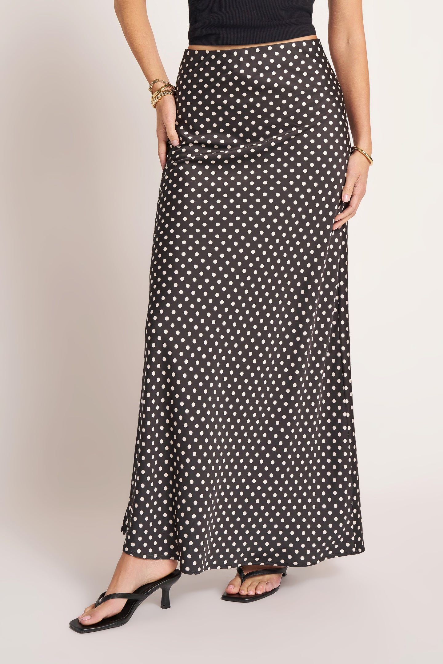 SORELIA POLKA DOT MAXI SKIRT - BLACK/IVORY