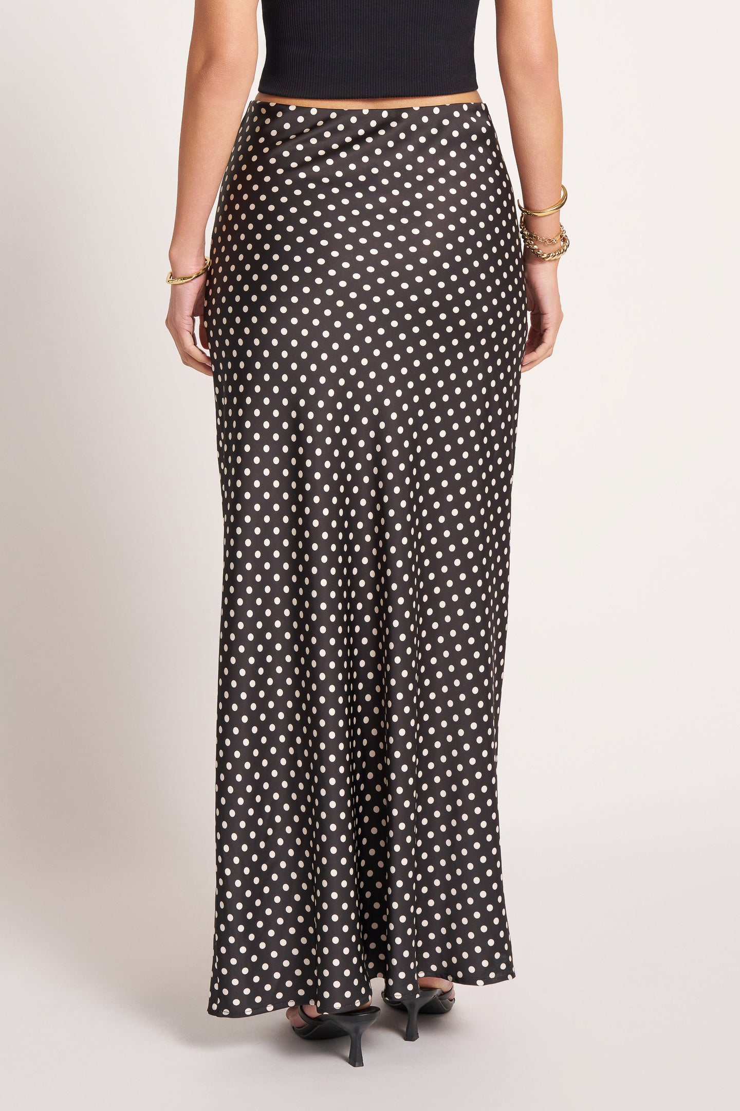 SORELIA POLKA DOT MAXI SKIRT - BLACK/IVORY
