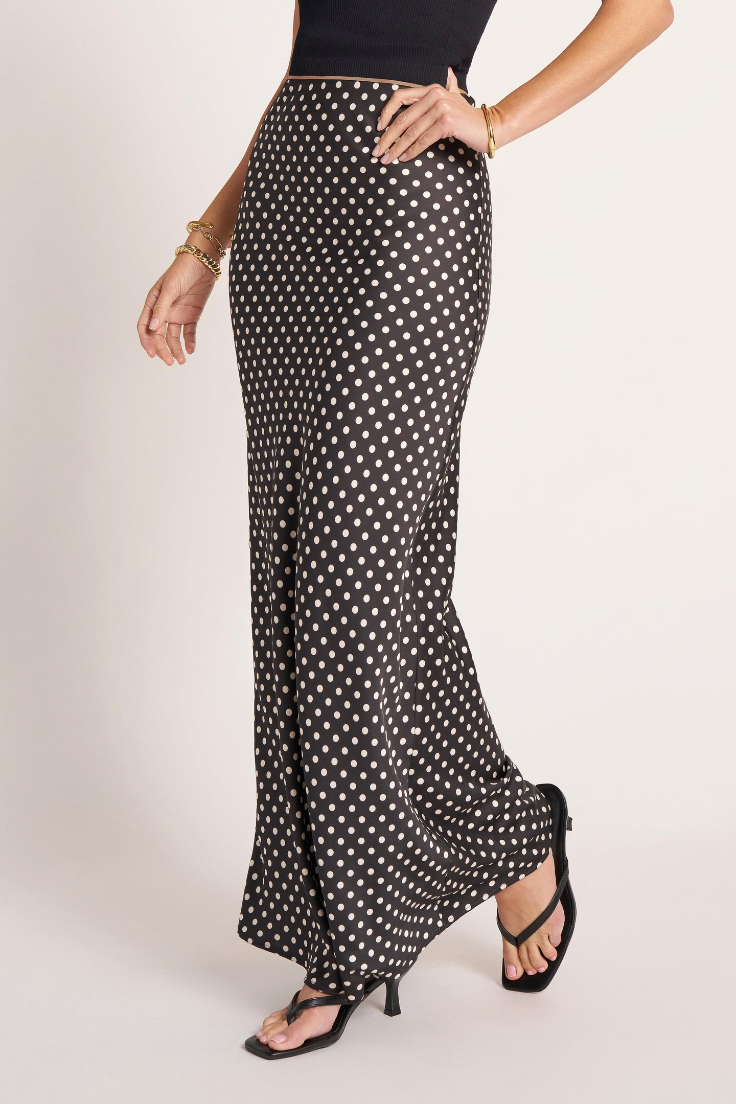 SORELIA POLKA DOT MAXI SKIRT - BLACK/IVORY