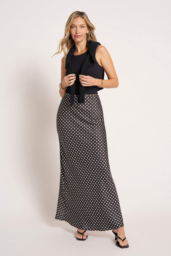 SORELIA POLKA DOT MAXI SKIRT - BLACK/IVORY
