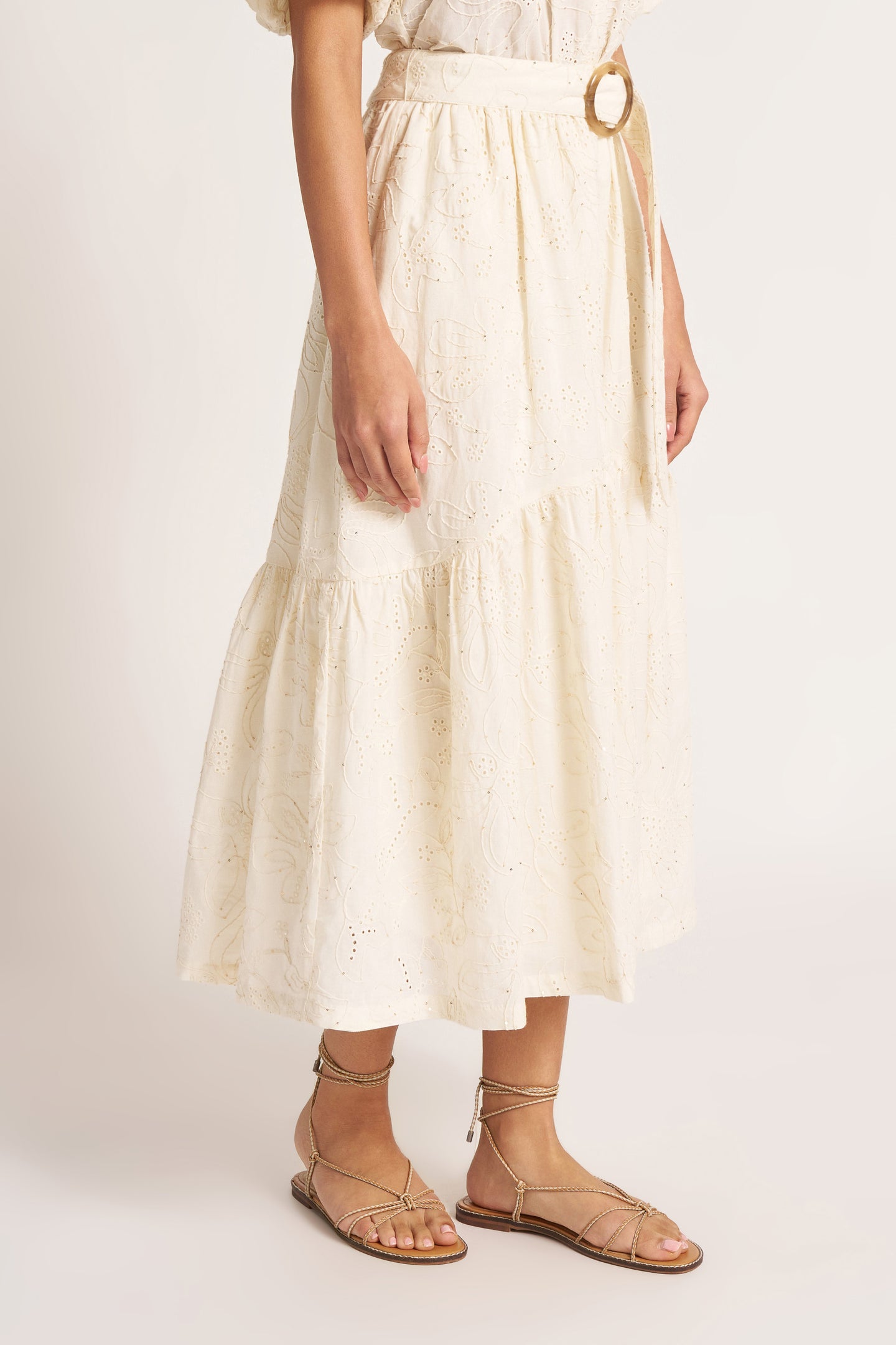 LIORA BELTED FLARED MIDI SKIRT - IVORY
