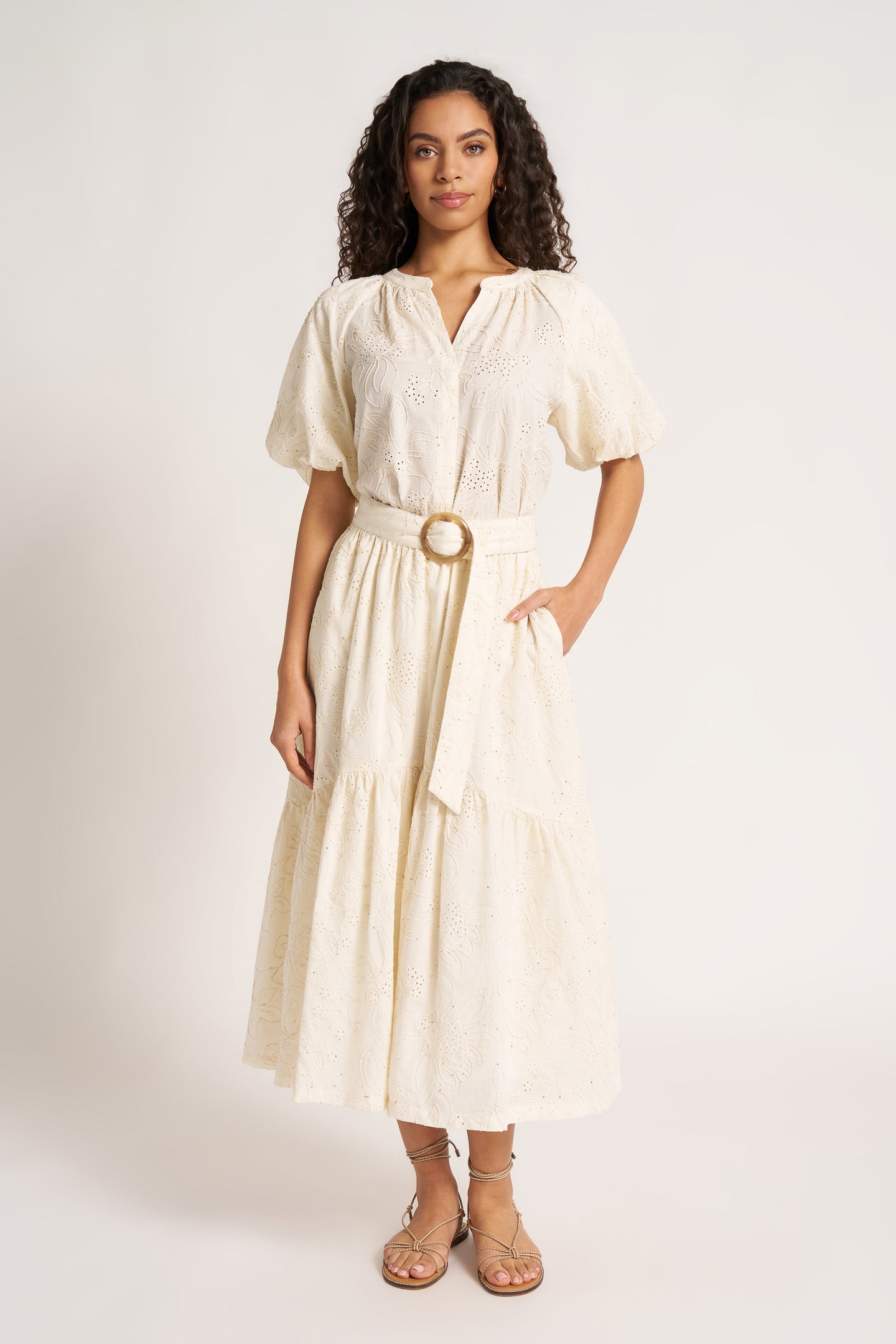 LIORA BELTED FLARED MIDI SKIRT - IVORY