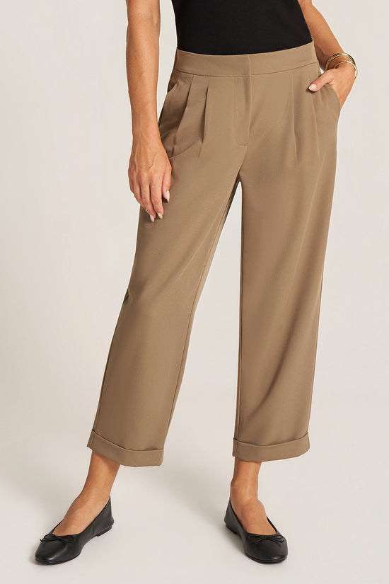 FOX CUFFED PLEATED TROUSER - TOAST