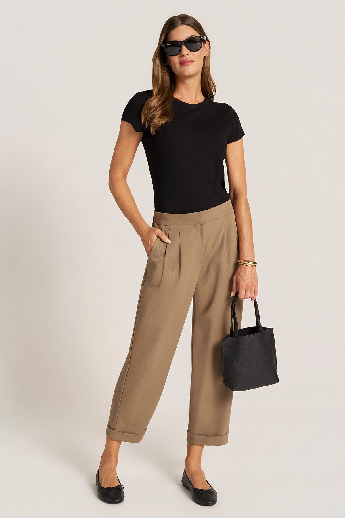 FOX CUFFED PLEATED TROUSER - TOAST