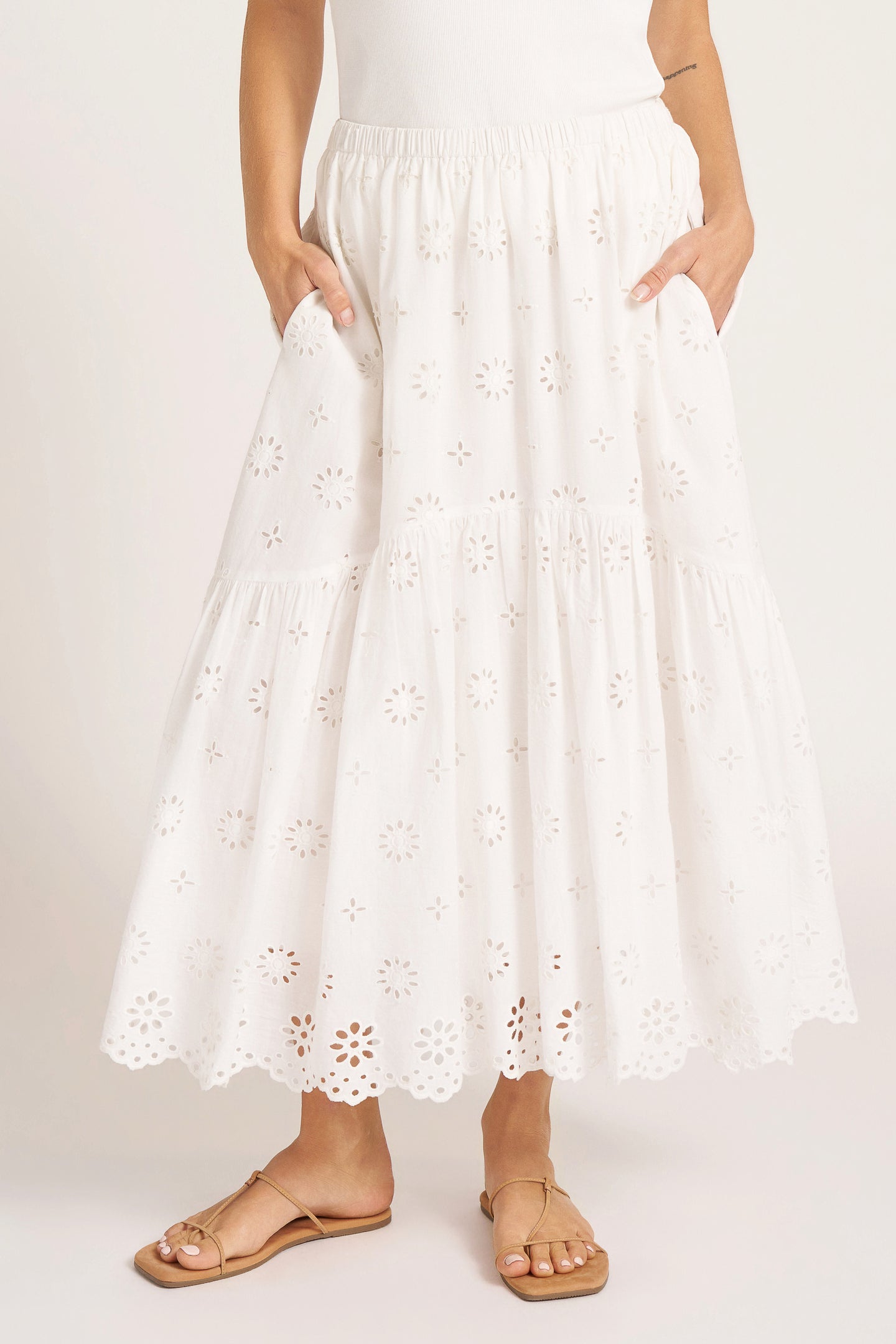 SHAYLA EYELET MIDI SKIRT - VELLUM