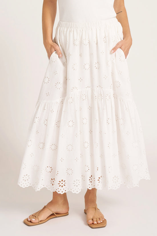 SHAYLA EYELET MIDI SKIRT - VELLUM