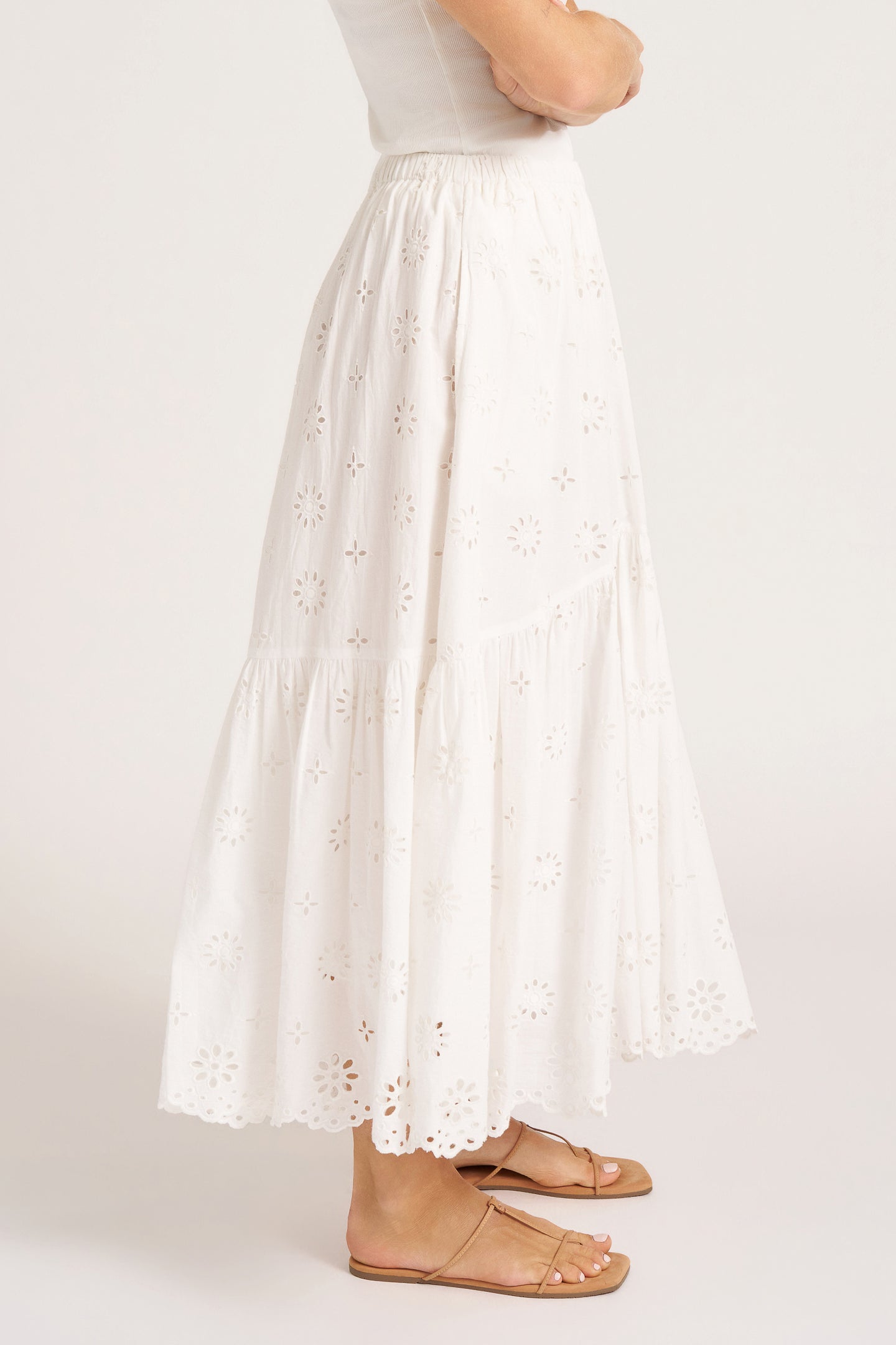 SHAYLA EYELET MIDI SKIRT - VELLUM