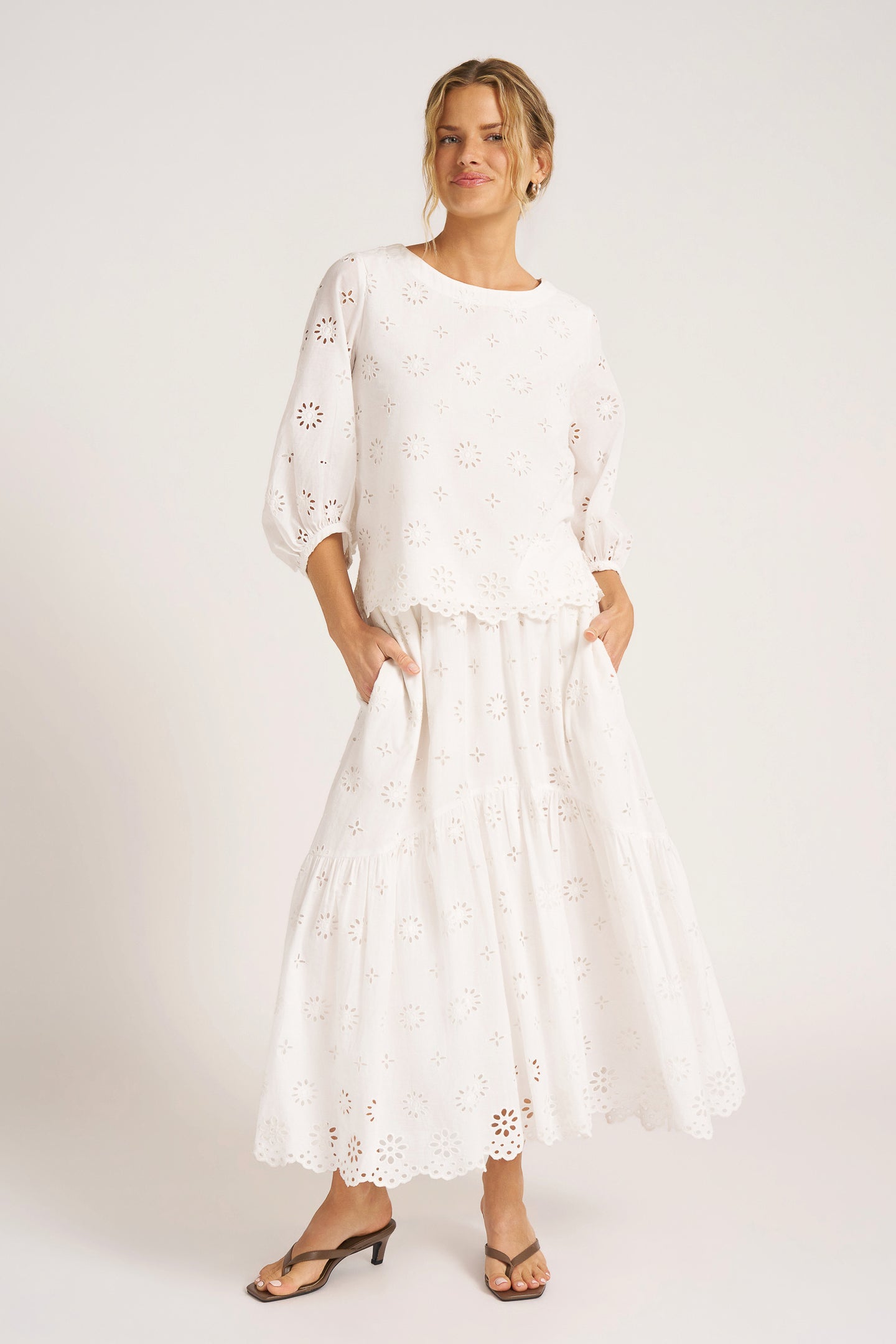 SHAYLA EYELET MIDI SKIRT - VELLUM