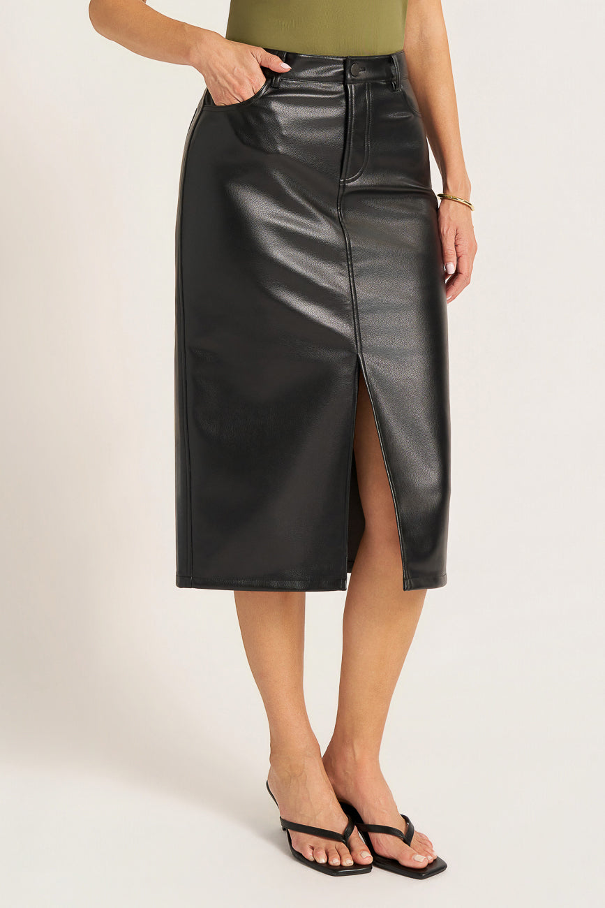 STATE VEGAN LEATHER SKIRT - BLACK